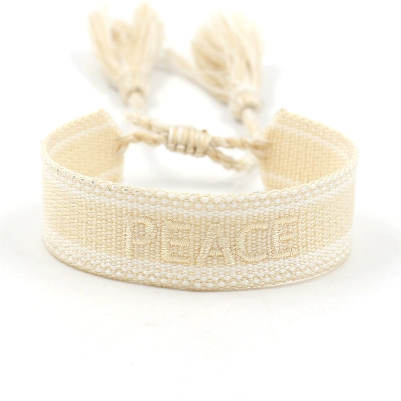 handmade woven bracelet, polyester, embroidered letters with tassels, adjustable (love)