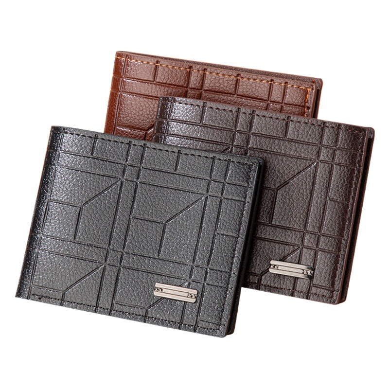 New Men's wallet men's short wallet youth fashion Plaid horizontal soft wallet large capacity multi-card wallet