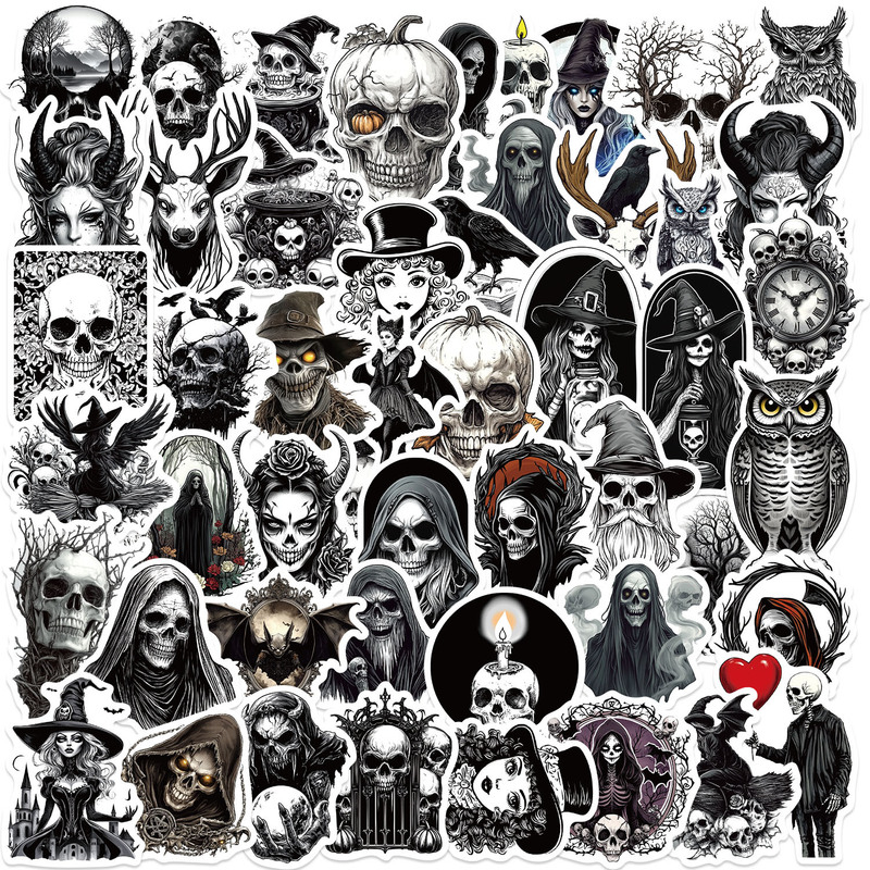 50 Cartoon Black and White Gothic Skull Graffiti Stickers Decorative Guitar Laptop Trunk DIY Cross Border Waterproof 50 Cartoon Black and White Gothic Skull Graffiti Stickers Decorative Guitar Laptop Trunk DIY Cross Border Waterproof