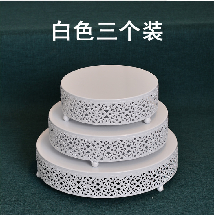 . De estilo europeo de hierro soporte de la torta accesorios de la boda bandeja de la torta de la pierna alta Placa de pastel de mesa de postre decoración de la torta de hierro