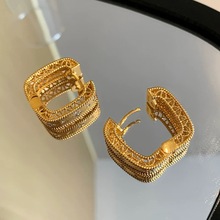 法式轻奢复古精致百搭拉丝锆石四叶草方形耳环耳扣高级感时尚耳饰