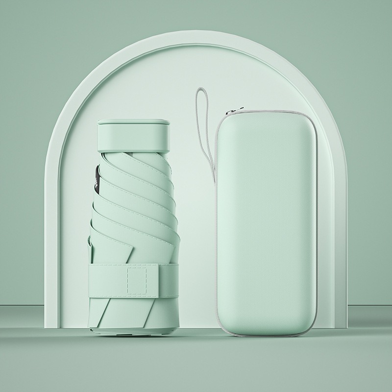 Paraguas de protección solar de vinilo creativo mini paraguas de seis pliegues paraguas de cápsula de bolsillo pequeño para mujer lluvia y lluvia paraguas de sol de doble uso