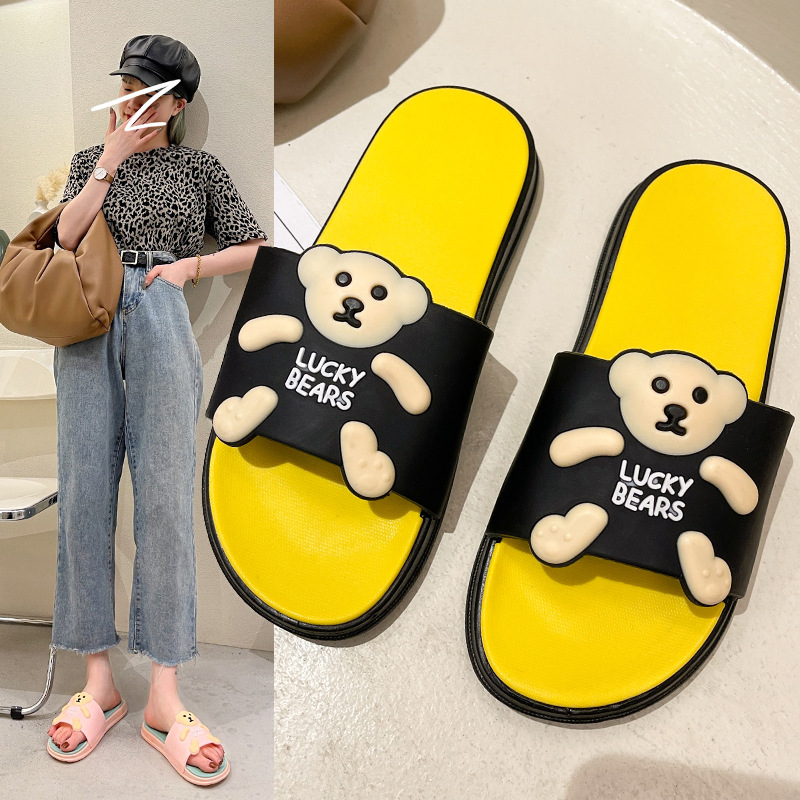 拖鞋女夏居家外穿卡通小熊可爱INS踏屎感时尚软底可下水凉拖鞋|ms