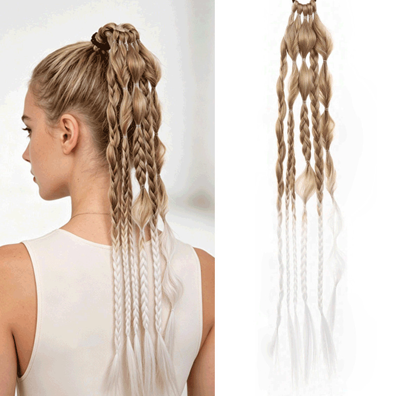 European and American Foreign Trade Wigs, Braided Ponytails for Women, Realistic Hair Braids, Side-Style Fashionable Hot Girl Twist Boxing Braids European and American Foreign Trade Wigs, Braided Ponytails for Women, Realistic Hair Braids, Side-Style Fashionable Hot Girl Twist Boxing Braids