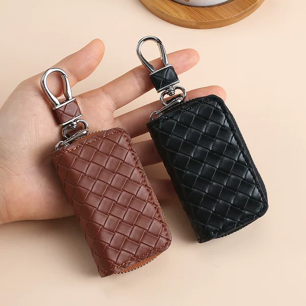 Cross-border Braided Pattern Car Key Bag Men's Multifunctional Large Capacity Zipper Women's Waterproof Key Bag Keychain