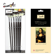 SeamiArt扇形6支装短杆尼龙毛画笔套装铜管丙烯水彩油画专业美术