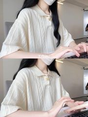 美式复古新款提花POLO短袖t恤女夏季宽松潮牌设计感小众半袖上衣