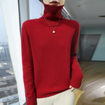 秋冬新款高翻领羊毛针织衫女士高级感长袖毛衣修身显瘦羊绒打底衫