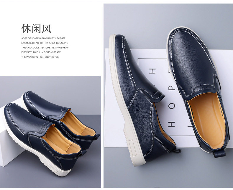 Giày lười nam cỡ lớn may thủ công, giày da casual xỏ chân, đế bằng, mũi dẹt — Màu xanh dương, màu đen chi tiết 15