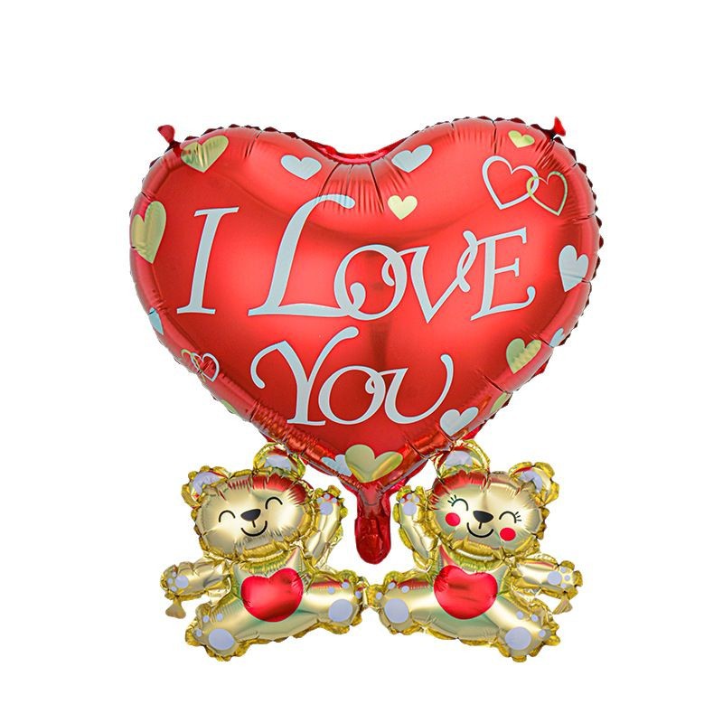 Decoración de San Valentín de Amazon, globo en forma de corazón, oso de dibujos animados, corazón de amor unido, globo de San Valentín, globo de aluminio