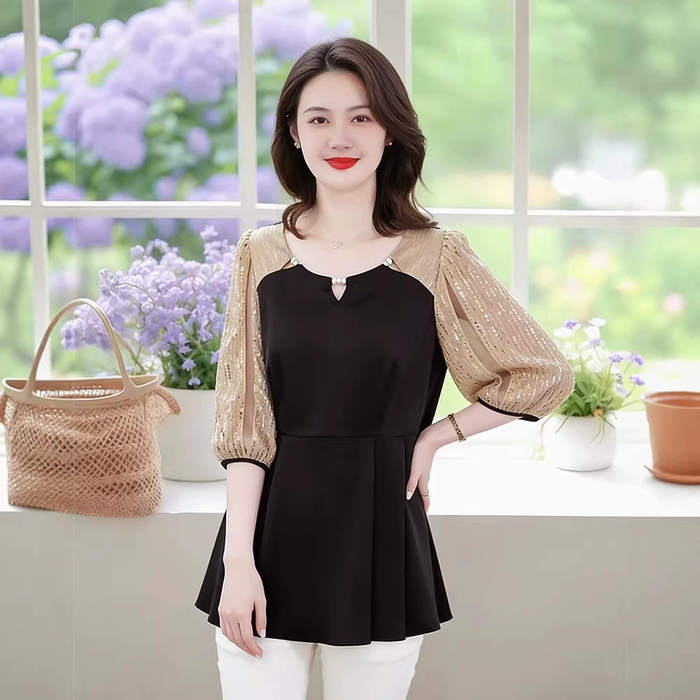 2025 светло-роскошная леди большого размера модная шифоновая рубашка высокого класса плюс-размер сети красная одежда повседневная тощая женская одежда