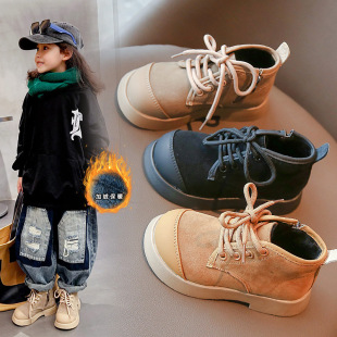 Girls Martin Boots British Style Children's fleece-lined Boots 2024 Autumn and Winter Little Girl's Leather Boots Boys' Warm Ankle Boots