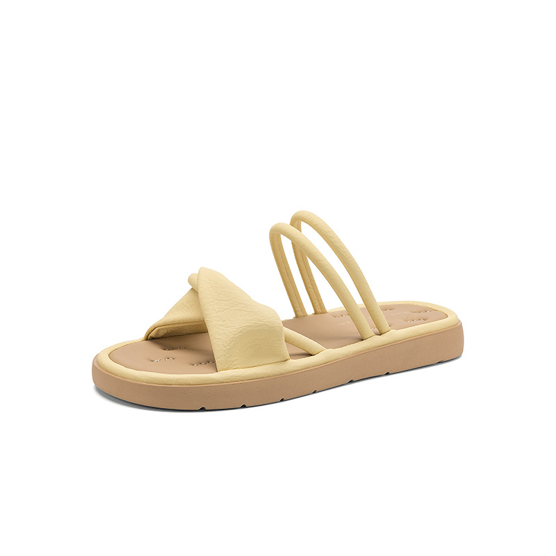 Dép sandal nữ xỏ ngón đế bệt quai ngang phong cách beach — LI51 Màu be