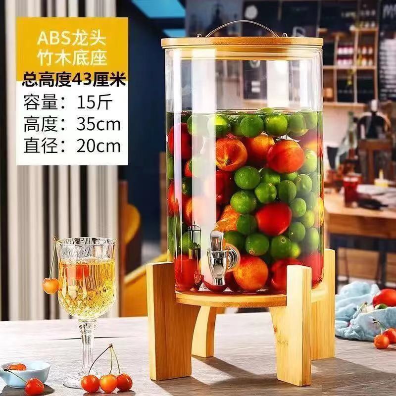 Hervidor de agua fría botella de vino de vidrio barril de bebida barril de cerveza con grifo frutas barril de té barril de jugo recipiente barril