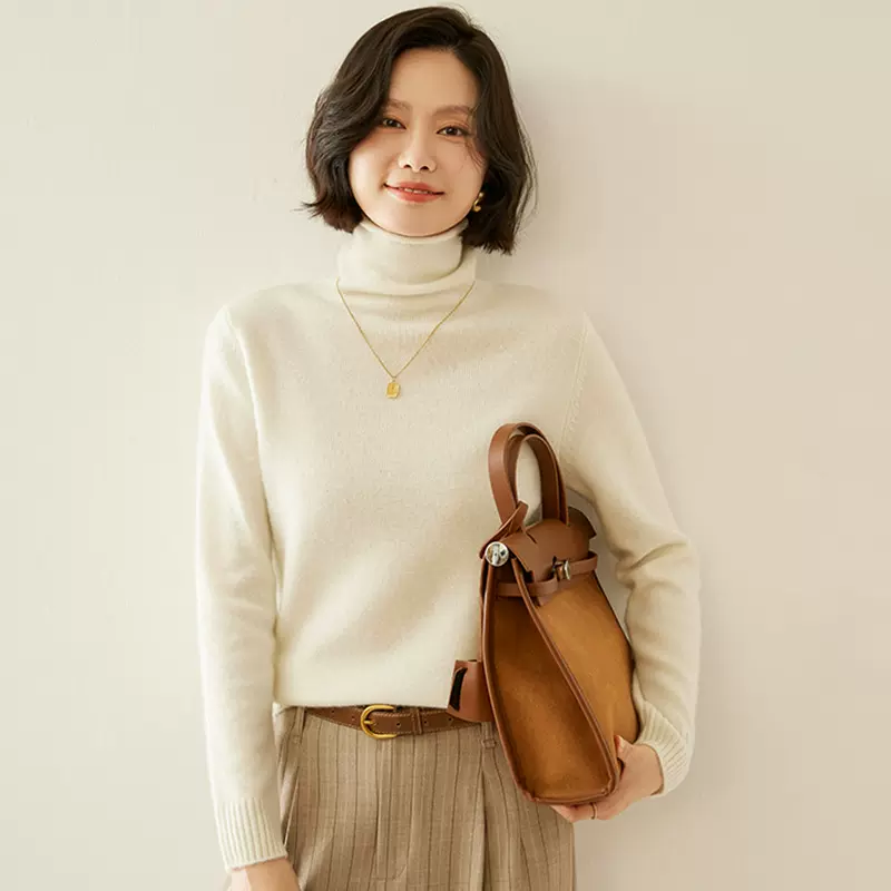 2025年秋冬新款七针加厚山羊绒堆堆领针织衫长袖女纯色软糯羊绒衫