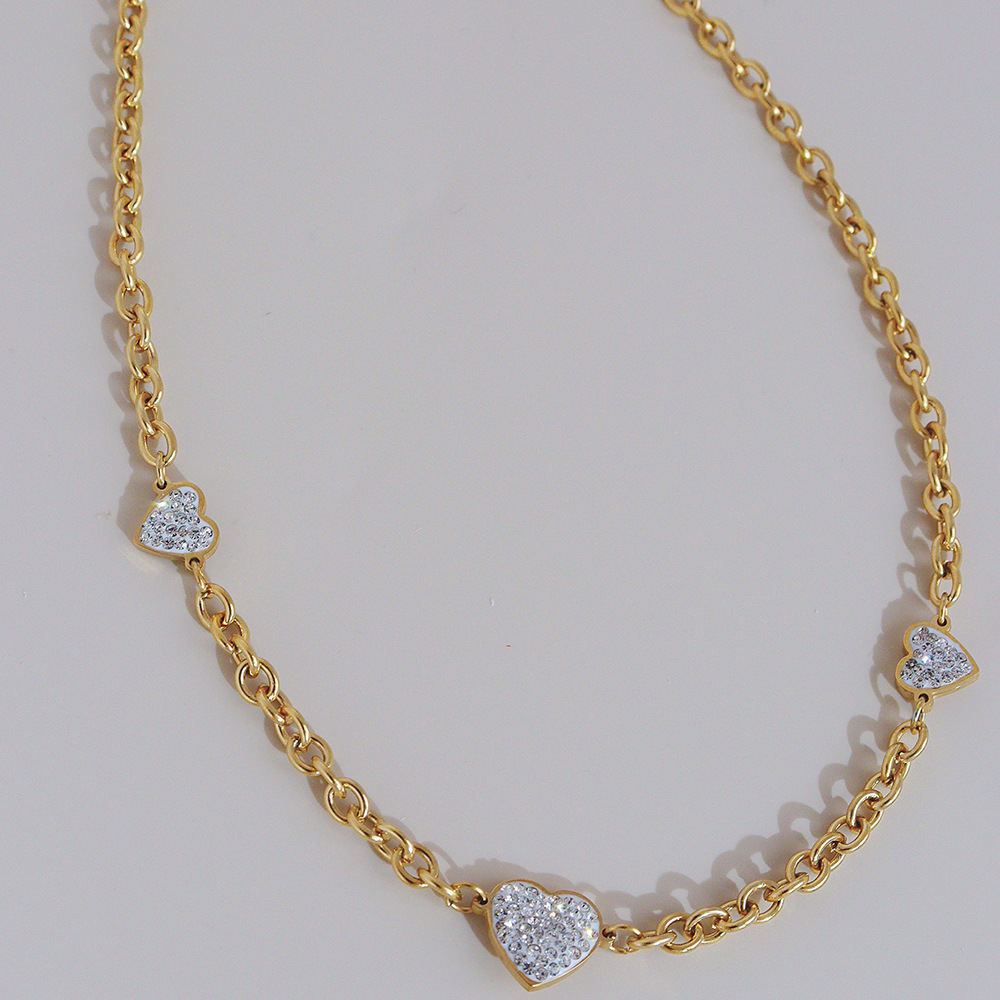 Women Sweet Heart Shape Stainless Steel Necklace Plating Zircon Stainless Steel Necklaces_colorza_5