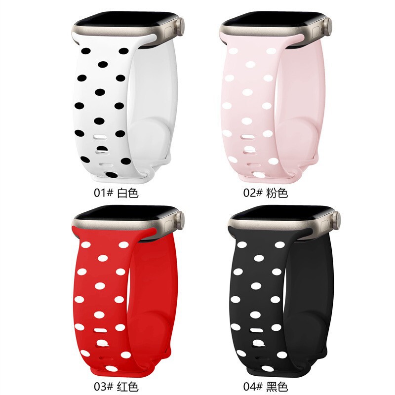Bow-knot polka dot silicone strap suitable for Apple S10 watch, S11 iWatch 9th generation, Apple Watch 876SE
