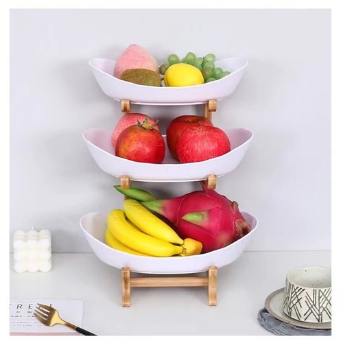 Creative three-layer multi-layer fruit tray, European light luxury dry fruit tray, bamboo wood stand household snack tray, candy tray, fruit basket