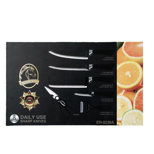 Kitchen knife set gift set, non-stick ribbed chef knife wave pattern six-piece set 238A knife manufacturer