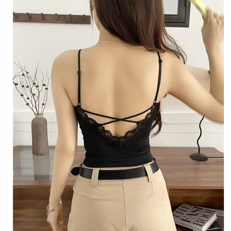 여름 백리스 섹시 레이스 서스펜더 속옷, 고정 컵 아우터, 아름다운 등 브라, 원피스 조끼, 이너 레이어