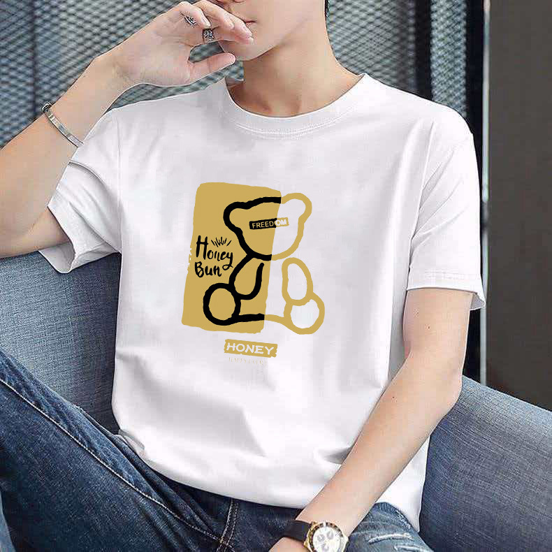 2026 Summer New Short-Sleeve T-Shirt for Men, Printed, Plus-Size, Casual, Heavyweight, White Top for Big and Tall Men, Men's Clothing, Export