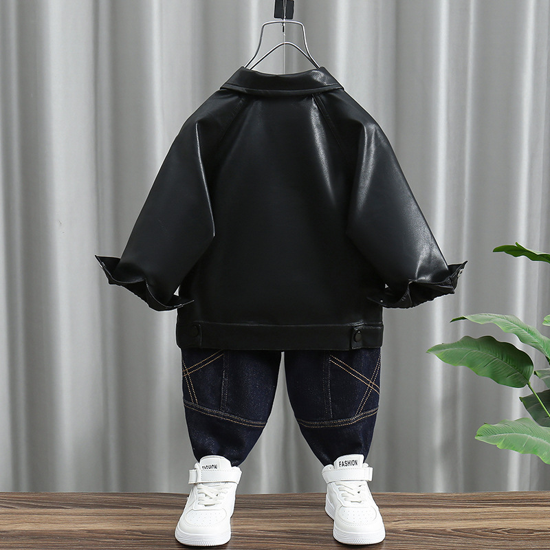 소년 코트 가죽 코트 어린이 봄과 가을 재킷 2024 새로운 서양식  한국 스타일 어린이 잘 생긴 탑 트렌디