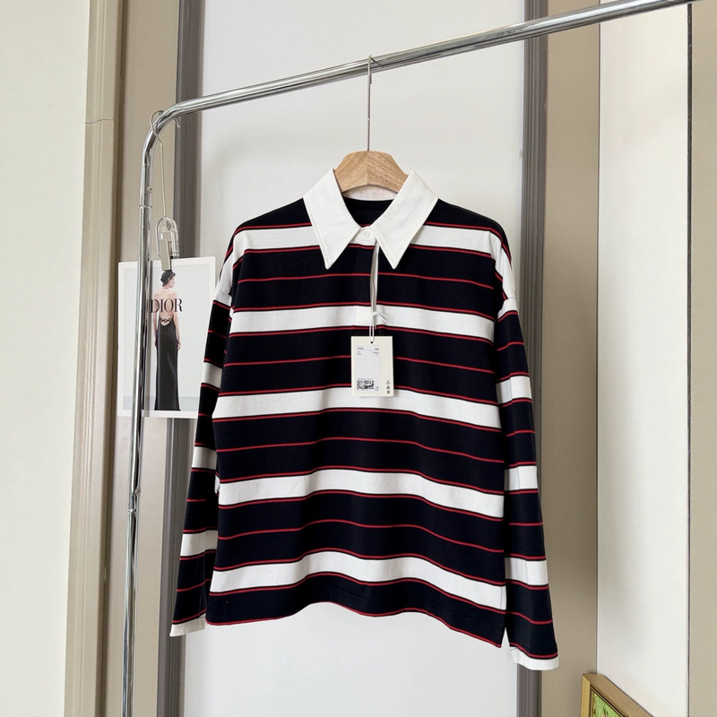French-style casual rugby-striped polo shirt, long sleeves, dropshipping available, 690250