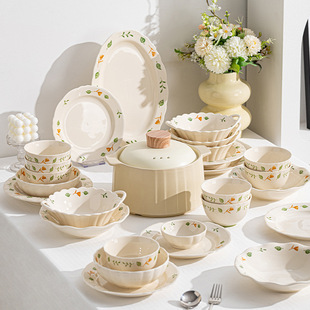 Platycodon Small Fresh Ceramic Western Dinner Plate Simple Tableware Flower Household Rice Bowl Flat Plate Fish Plate Ramen Bowl Set