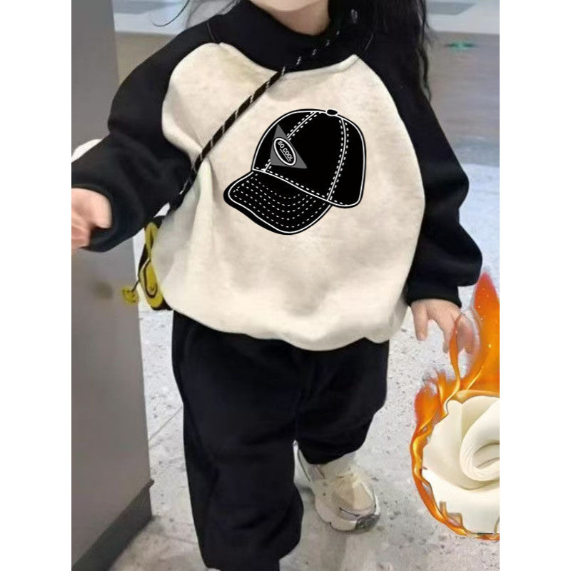 秋冬天男女童宝宝印花卫衣打底衫中小童洋气上衣加绒卫裤跨境批发