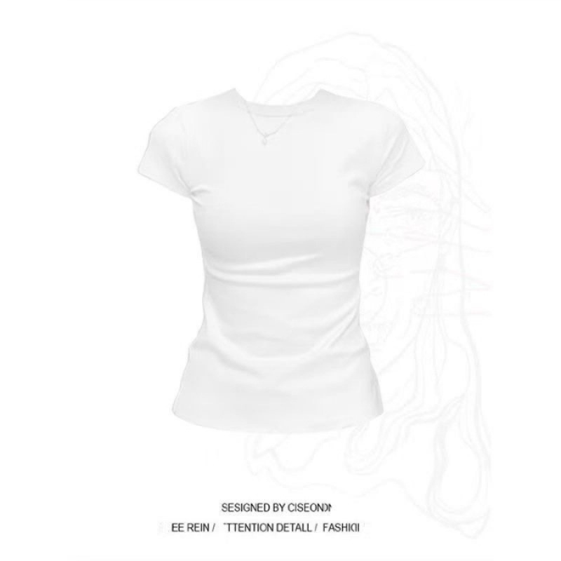 半袖レディース人気2025新作右肩Tシャツレディース無地夏ラウンドネックスリムフィットTシャツトップトレンディ|undefined