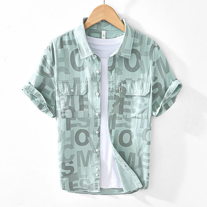 8027 Полная печать, легкая дышащая рубашка с короткими рукавами, буквенные принты, полрукава, легкая рубашка ветра
