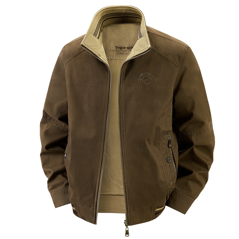 8571 Spring and Autumn Double-sided Wear Men's Large Size Cotton Jacket Casual Collar Men's Jacket Dad's Clothes