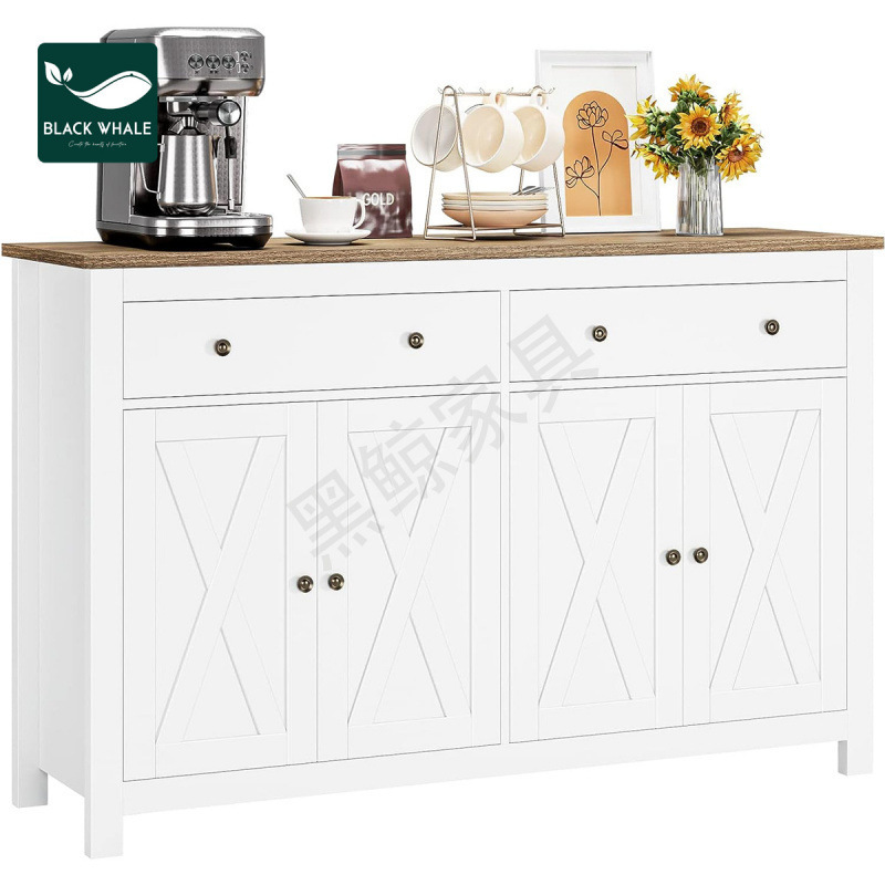 Amazon Cross-Border Sideboard Farmhouse Buffet Cabinet Barn Door Storage Cabinet with Drawers Entryway Cabinet