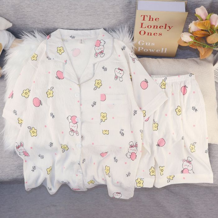 Al por mayor transfronterizo nuevo verano nubes de algodón dibujos animados mangas cortas pantalones cortos pijamas ropa de casa de mujer set ropa de casa de moda