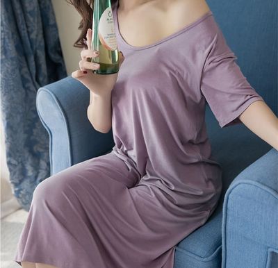 22 summer Cartoon Add fertilizer enlarge Mid length version Cartoon lady Nightdress . Two-sided printing Solid Sternum