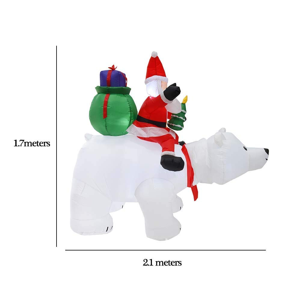 Venta caliente transfronteriza suministros de Navidad modelo inflable 2,1 m Santa Claus equitación sacudiendo la cabeza del oso decoración de Navidad