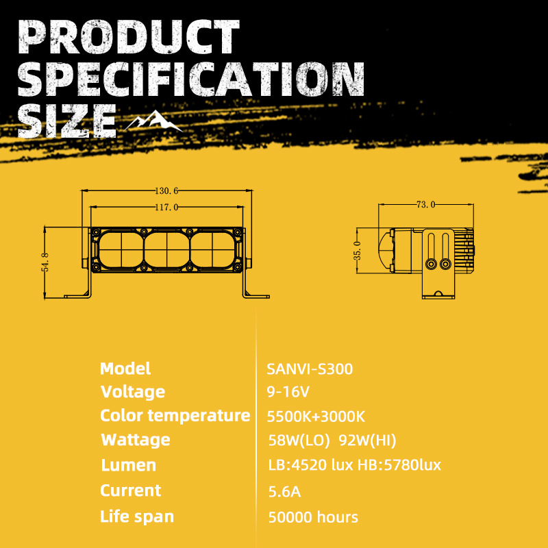 Resalte el coche y la motocicleta S300 luz de malla china luz de trabajo 92 vatios blanco amarillo luz de rejilla de dos colores luz de foco de vehículo todoterreno