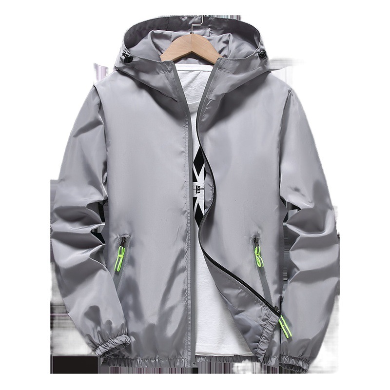 Wholesale Reflective Zipper Outdoor Windbreaker New Spring and Autumn Men's Large Size Jacket Youth Trendy Jacket with Picture Printing