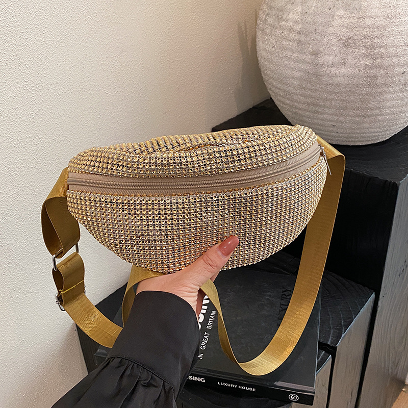 Diamante Diamante Diamante Personalidad Todo-fósforo Riñonera Mujer Verano Nuevo 2025 Cinturón de hombro ancho Bolso de pecho de color sólido de moda