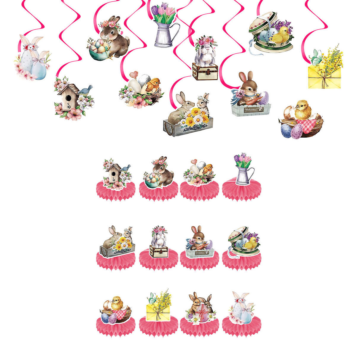 Cross-Border New Easter Peter Rabbit Honeycomb Ornaments Spiral Pendants Party Decoration Supplies Ready for Sale