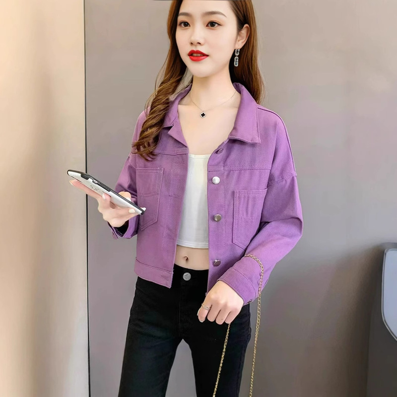 2025 Spring New Style Purple Denim Coat Women's Short Loose Hong Kong Style Retro Casual Jacket Top Ins Trendy 2025 Spring New Style Purple Denim Coat Women's Short Loose Hong Kong Style Retro Casual Jacket Top Ins Trendy