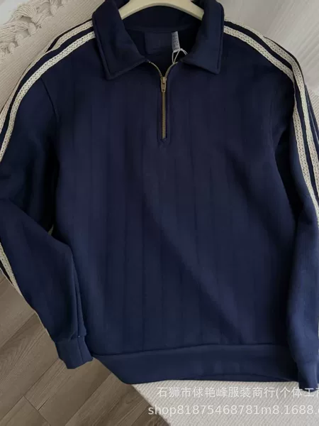 Men's long-sleeved T-shirt with a stand-up collar, cotton sweatshirt, autumn/winter style, half-zip, solid color, basic top, color-block design, men's clothing