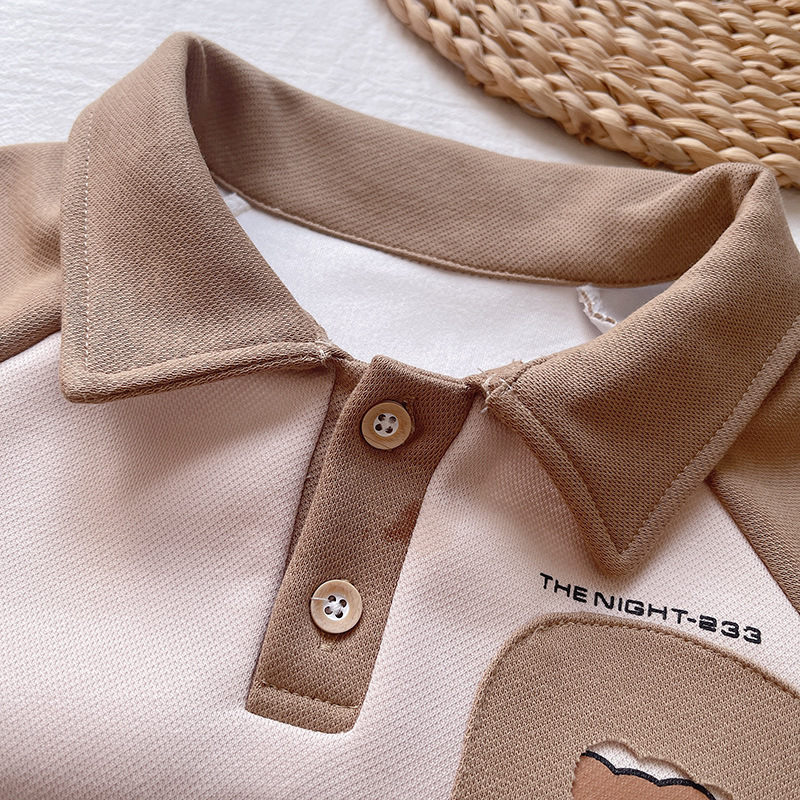 Children's Set 2023 New Polo Collar Sweater for Boys and Girls Cartoon Little Bear Contrast Color Long Sleeve Casual_voghion.com