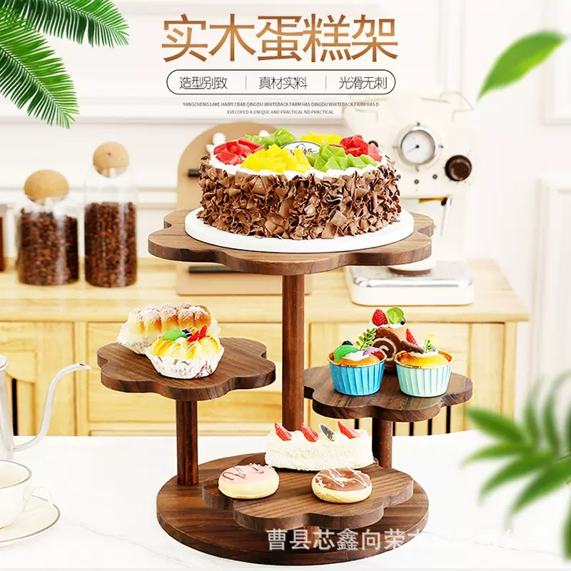 实木甜品台摆件多层纸杯蛋糕桌面零食展示架原木甜品架木制蛋糕架