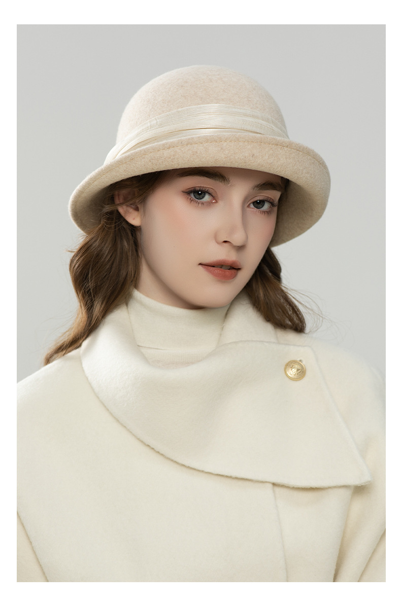 Mũ len nữ mùa thu đông kiểu Hepburn phong cách Pháp cổ điển thanh lịch, vành rộng che mặt, dáng mũ nhỏ — Gạo trộn chi tiết 6