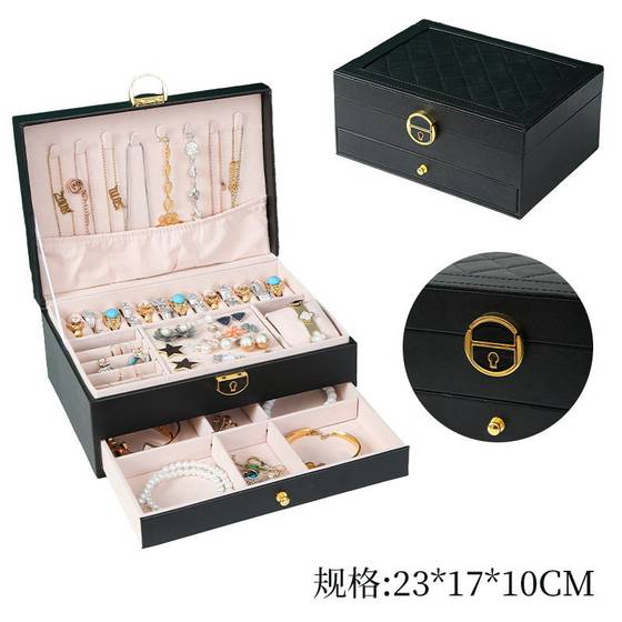 Amazon's new diamond multifunctional double-layer drawer jewelry box jewelry earrings necklace ring storage box with lock