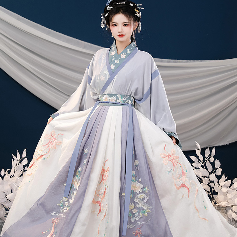 Wei Jin Style Adult Hanfu Women's Chinese Style Non-Ancient Costume Jin Style Hand-in-Hand Collar Waist Skirt Elegant Spring and Autumn Embroidered Style Wei Jin Style Adult Hanfu Women's Chinese Style Non-Ancient Costume Jin Style Hand-in-Hand Collar Waist Skirt Elegant Spring and Autumn Embroidered Style