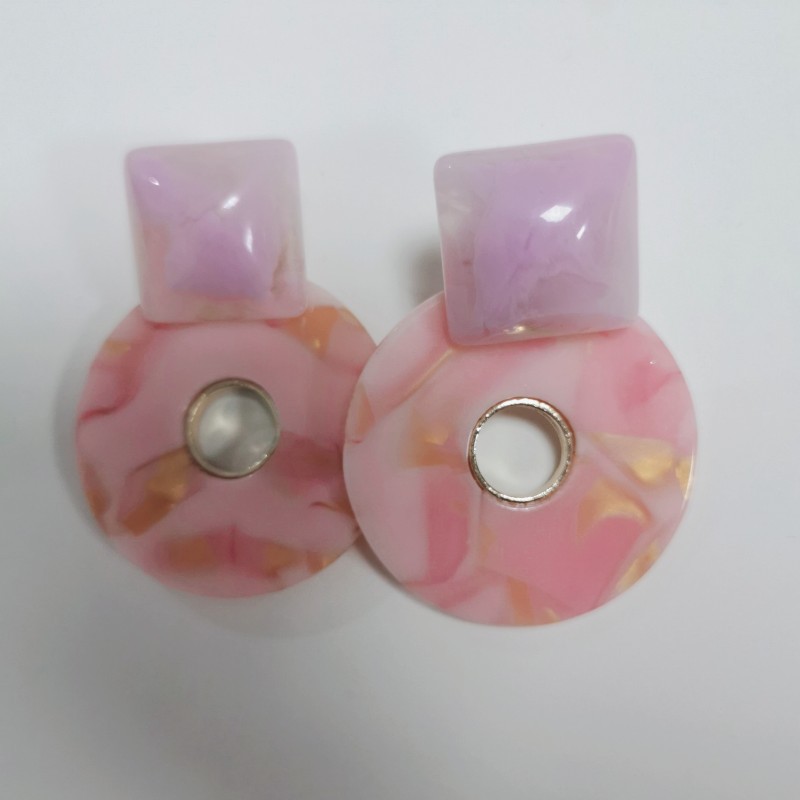 13g Weight No Inlaid Inlay Material Earrings Classification Business, Party, Birthday, Festival Occasion Geometric Pattern Women'S Gender Fashion Style White, Pink, Purple, Yellow Color Clashing Color Geometric Circle Resin Earrings Wholesale Nihaojewelry 无