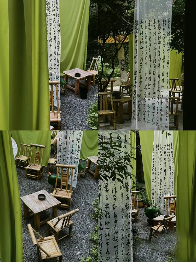 Cortina de estilo chino clásico, diseño de caligrafía y paisaje, ideal para interiores o fondos decorativos