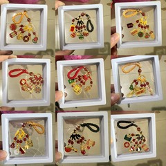 Ancient gold cloisonné material, national trend enamel, retro color car keychain, gold-swallowing beast, sand gold and copper braided pendant